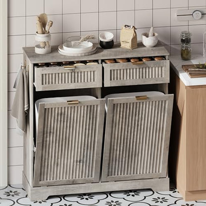 2 x 13 Gallons Double Tilt Out Trash Can Cabinet, Grey - color: Grey, size: 2 x 13 Gallons