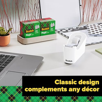 Scotch Tape Dispenser,White,Great for School or Office and Includes 1 Roll of Scotch Magic Tape 3/4 in x 350 in,ABS Material,(Pack of 4) - size: (Pack of 4)