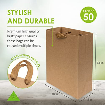 Prime Line Packaging Small Brown Gift Bags with Handles, 6x3x9 In, 50 Pack - size: 1 Count (Pack of 50)