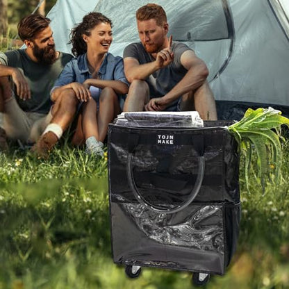 Reusable Grocery Bag with Wheels, Medium Black Rolling Tote - color: Black, size: Medium