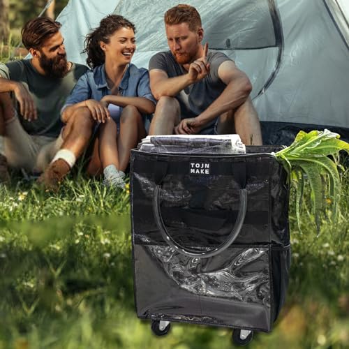 Reusable Grocery Bag with Wheels, Medium Black Rolling Tote - color: Black, size: Medium