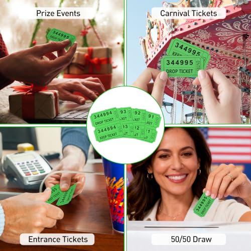THEBLUETOUCH 2000 Pcs Green Raffle Tickets, Large Bold Numbers Double Tickets for Raffle, 2"x2" Ticket for Events, 50/50 Draws, Entry, Class Reward, Fundraiser & Prizes（1000 Pairs） - color: Green