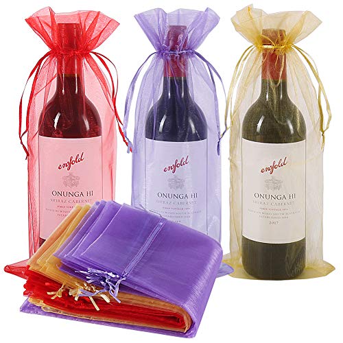 Shintop 30pcs 3 Colors Organza Wine Bottle Gift Bags with Drawstring - color: colorful kit