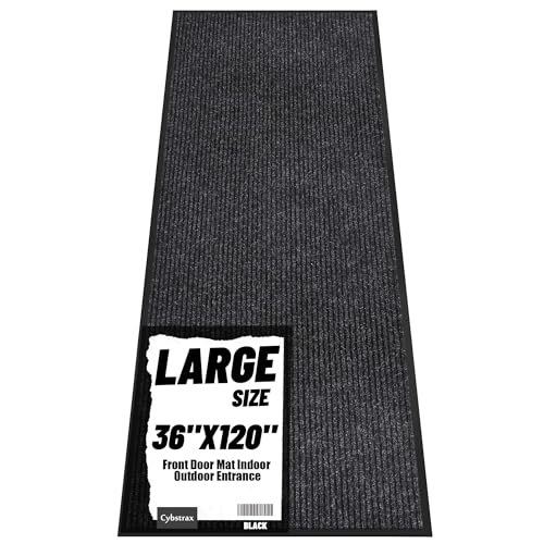 Front Door Mat 3'x10', Heavy Duty Waterproof Indoor Outdoor Doormat, Black Outside Entryway Rugs - color: Black Double Stripes, size: 3' x 10'(Rectangular)