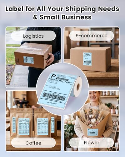 Phomemo 4x6 Blue Thermal Label, Shipping Labels Pack of 250 4x6 Roll Labels, Compatible with Phomemo, Zebra, Rollo, Jadens and Other Thermal Printers - color: Blue