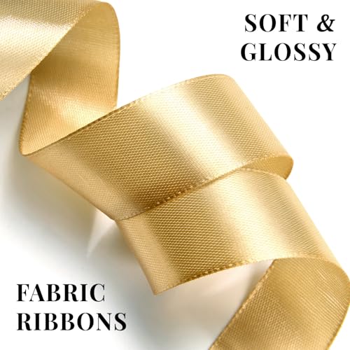 Champagne Gold Satin Ribbon 1 Inch x 100 Yards - color: Champagne Gold