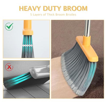 Broom and Dustpan Combo Set,Long Handle, Gray Yellow - color: Gray Yellow 1-pack