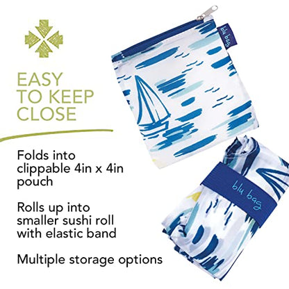 rockflowerpaper Reusable Grocery Bags - Washable, Foldable, Packable Tote, Large Handles, Heavy Duty, Zippered Top Pouch - color: Sails