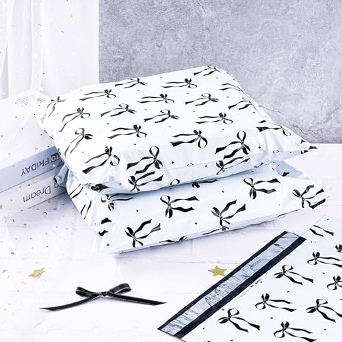RUSPEPA 50 Pcs Black Bow Poly Mailer, Cute Bowknot Waterproof Shipping Mailers, Heavy Duty Self Adhesive Shipping Bags for Large Mailing Envelopes Bulk Tear Resistant Packaging, 12 x 14.5 Inches - color: Black Bow, size: 12 x 14.5 Inches