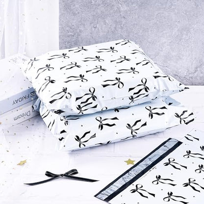 RUSPEPA 50 Pcs Black Bow Poly Mailer, Cute Bowknot Waterproof Shipping Mailers, Heavy Duty Self Adhesive Shipping Bags for Large Mailing Envelopes Bulk Tear Resistant Packaging, 12 x 14.5 Inches - color: Black Bow, size: 12 x 14.5 Inches