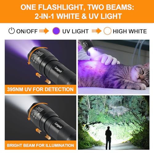6 Pack 2-in-1 Dual Light LED Flashlight, White & UV Black Light, High Lumens LED Torch, Portable Flashlight for Pet Urine Detection, Resin Curing, Leak Detection, Camping, Inspection & Emergency