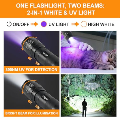6 Pack 2-in-1 Dual Light LED Flashlight, White & UV Black Light, High Lumens LED Torch, Portable Flashlight for Pet Urine Detection, Resin Curing, Leak Detection, Camping, Inspection & Emergency