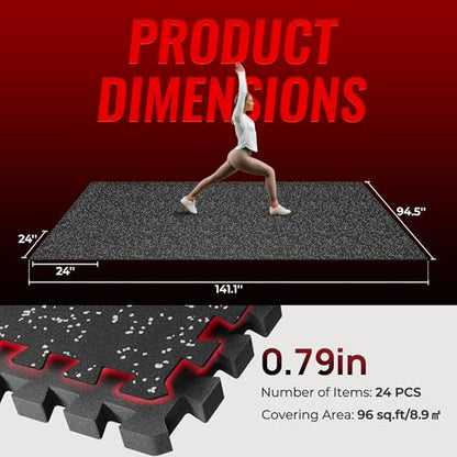 SUPERJARE 0.79'' Extra-Thick 24 Pcs 96 Sq Ft Exercise Equipment Mats - color: Black/Grey, size: 24 Tiles (96 Sq Ft)