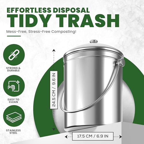 Utopia Kitchen Countertop Compost Bin 1 Gallon, Stainless Steel, Silver - color: Silver, size: 1 Gallon (Pack of 1)