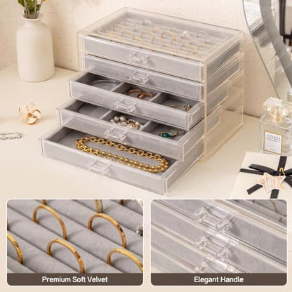 Frebeauty Acrylic Jewelry Box,5-Layer Jewelry Organizer with Drawers - color: Grey