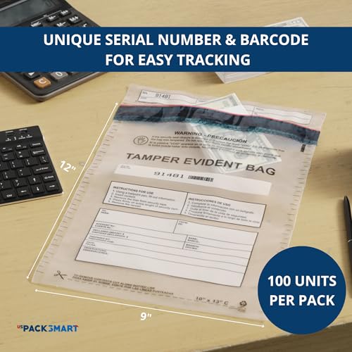 9”x12" Clear Plastic Deposit Bags with Security Tape Tamper Evident - Secure Bank Deposits, Cash Handling, & Currency Transport | Self-Sealing Tape with Hidden Graphics | 100-Pack - color: Clear, size: 9"x12"