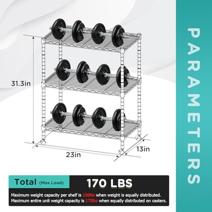 FDW | 3-Tier Wire Shelf with Wheels | 23" x 13" x 31" | Black - color: Black, size: 3-Shelf With Wheels