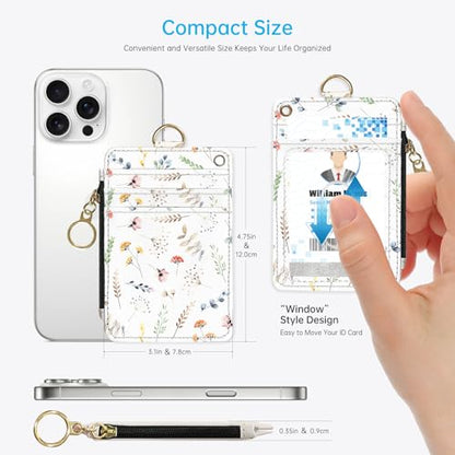 2-in-1 ID Badge Holder & Lanyard Wallet，Cute Zippered Pouch Flower 3 - color: Flower 3