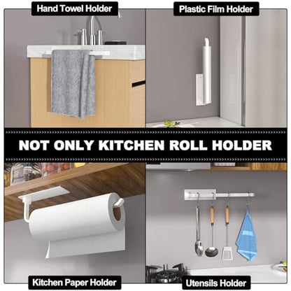 Paper Towel Holder Under Cabinet, Self-Adhesive or Drilling, White - color: White