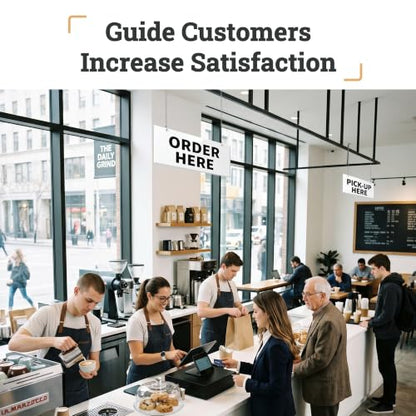 Order Here Sign 2PK Acrylic Hanging Order & Pick-Up Here Signs, 13.5" x 6" Two-Layer Design, Includes 4 Hooks, Durable Counter Signs for Café, Bakery, Restaurant, Pickup Station (White Background) - color: Black Text White Background