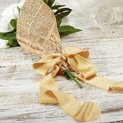 Keypan Gold Frayed Satin Chiffon Ribbon, 1.5 Inches, 21 Yards - color: Gold