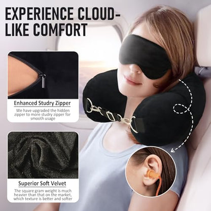 Travel Neck Pillow Stuffable with Clothes, Stuffable Travel Pillow - color: Black