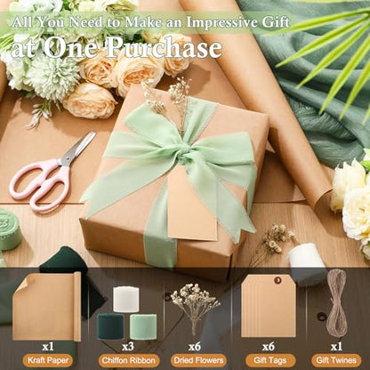 Suncalla 16 Pcs Wrapping Paper Set 16 Inch x 16 ft Elegant Neutral, Green - color: Green