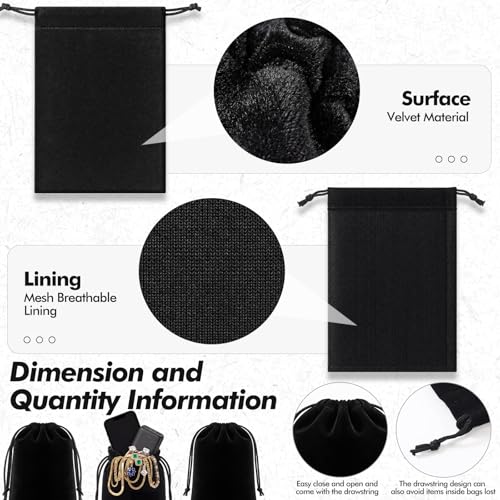 50 Pcs Black Velvet Drawstring Gift Bags, 4 x 6 Inch - size: 4 x 6 Inch