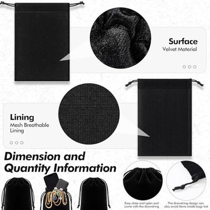 50 Pcs Black Velvet Drawstring Gift Bags, 4 x 6 Inch - size: 4 x 6 Inch