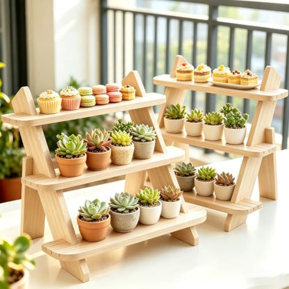 Wooden Display Stand, Tiered Cupcake Stand, 3 Tier Display Stand Riser - color: 2Pcs-Natural-3Tier
