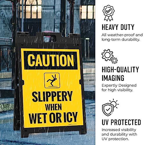 Caution Slippery When Wet Or ICY Sidewalk Sign Kit, (SI-76037) - size: 18x24 Inches, style: A-frame + 2 Panel Kit