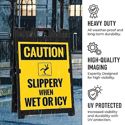 Caution Slippery When Wet Or ICY Sidewalk Sign Kit, (SI-76037) - size: 18x24 Inches, style: A-frame + 2 Panel Kit