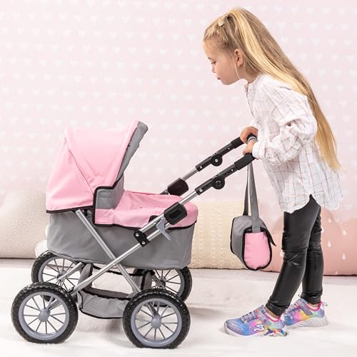 Bayer Design Baby Doll Stroller & Pram for Kids Ages 2-8, Grey/Pink - color: Grey/Pink