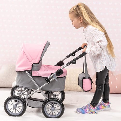 Bayer Design Baby Doll Stroller & Pram for Kids Ages 2-8, Grey/Pink - color: Grey/Pink