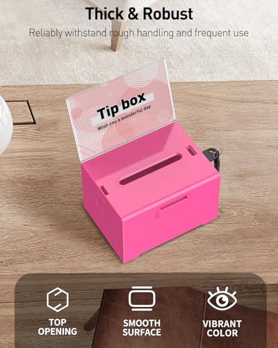 Uniclife 6.2"x 5" x 4" Purple Acrylic Donation Box with Lock and Slot - color: Pink, size: 1 Pack