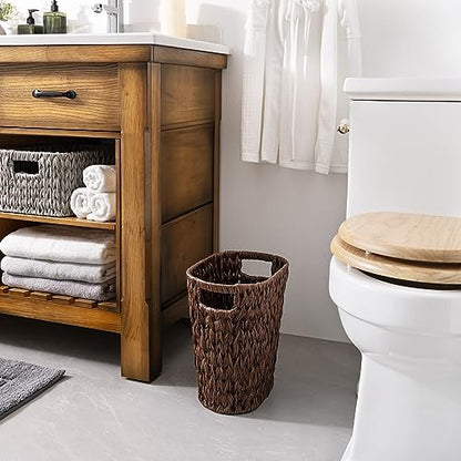 GRANNY SAYS Bedroom Trash Can, Wicker Waste Basket for Bathroom, Brown - color: Brown, size: Rectangular - 13"L x 7½"W x 12¼"H