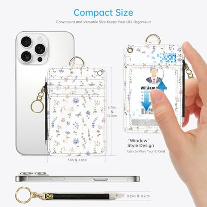 2-in-1 ID Badge Holder & Lanyard Wallet，Cute Zippered Pouch White Flowers 2 - color: White Flowers 2