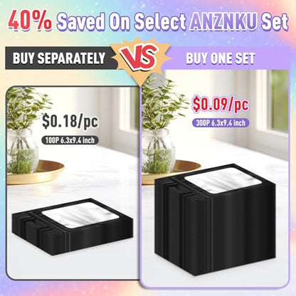 ANZNKU 300 Pcs Mylar Bags 6.3×9.4", Black Resealable Smell Proof Sealable - color: Matte Black, size: 6.3x9.4 Inch