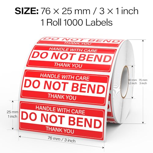 1000 Pcs Do Not Bend Stickers 1" × 3" Handle with Care Shipping Labels