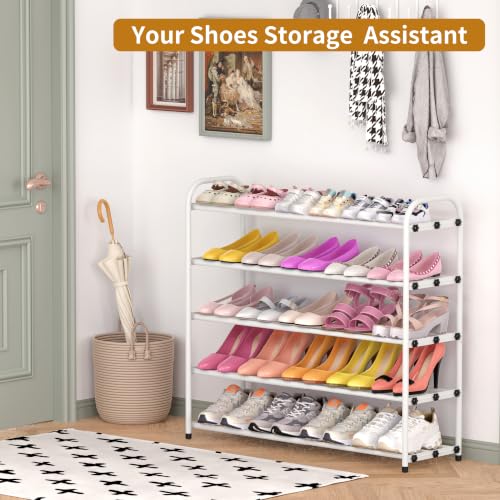 Hleelomi 5-Tier Metal Expandable Shoe Rack for Closet and Entryway, White - color: White, size: 5-Tier