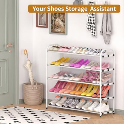 Hleelomi 5-Tier Metal Expandable Shoe Rack for Closet and Entryway, White - color: White, size: 5-Tier