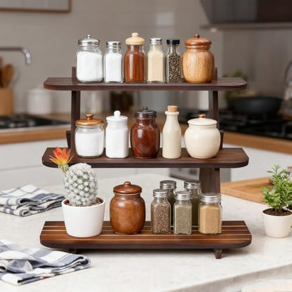 Wooden Display Stand, Tiered Cupcake Stand, 3 Tier Display Stand Riser - color: B-Walnut-L