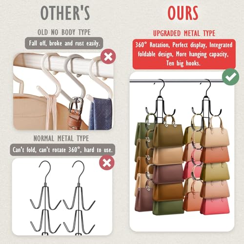 Purse Organizer for Closet: Upgraded Purse Hanger with 10 Big Hooks - style: Black01