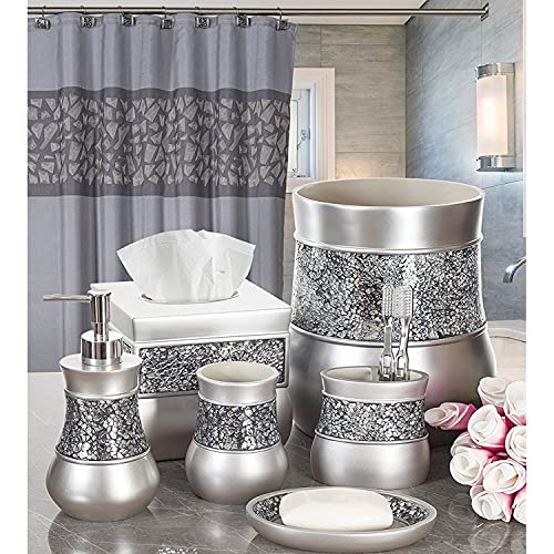 Creative Scents Crackled Glass Toilet Brush with Holder - Silver Toilet Bowl Cleaner Brush and Holder - Good Grip, Deep Cleaning, Decorative Design Compact Toilet Bowl Scrubber