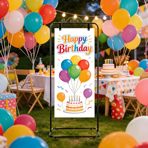 Garvee Adjustable Welcome Sign Stand - 54 inch & 69 inch Height | Sturdy Metal Sign Holder for Wedding, Birthday, Party, Guest Book | Includes 2 Pairs Leather Straps (Black