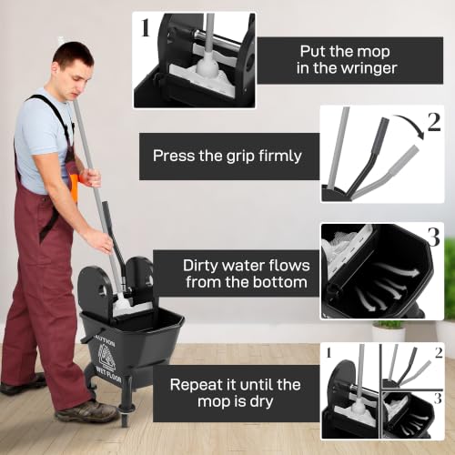 HOMCOM Mop Bucket with Wringer on Wheels, 27.5 Quart, with Mop, Black - color: Black, size: 27.5 Quart