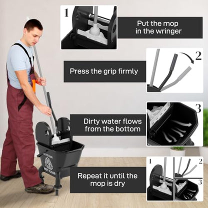 HOMCOM Mop Bucket with Wringer on Wheels, 27.5 Quart, with Mop, Black - color: Black, size: 27.5 Quart