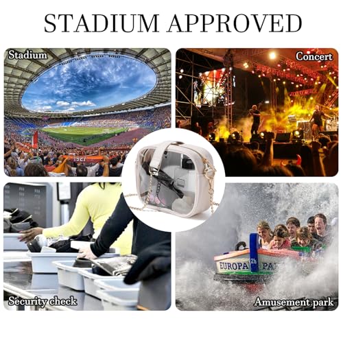 TOBVZOO Clear Bag Stadium Approved, Crossbody Transparent Bag for Concerts Sports Events, Purses for Men & Women - color: Beige - Gold Chain