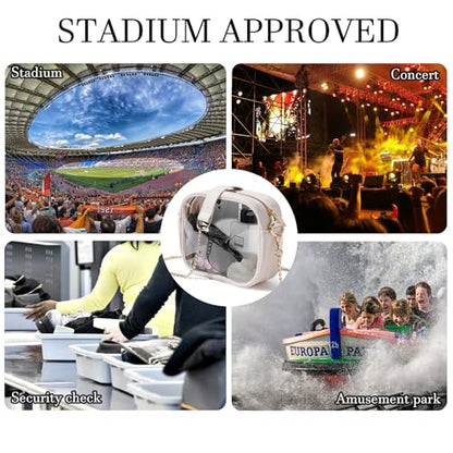 TOBVZOO Clear Bag Stadium Approved, Crossbody Transparent Bag for Concerts Sports Events, Purses for Men & Women - color: Beige - Gold Chain