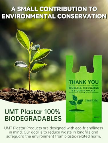 UMT Plastar 100 Count Biodegradable T-Shirt Bags, 11.5 x 6.25 x 21 in